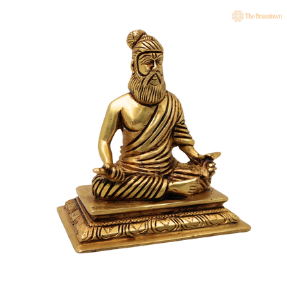 Brass Thiruvalluvar Idol – Handcrafted Tiruvalluvar Statue, Tamil Poet &amp; Tirukkural Author Murti for Home Décor, Study Room &amp; Gifting 4.5 Inch