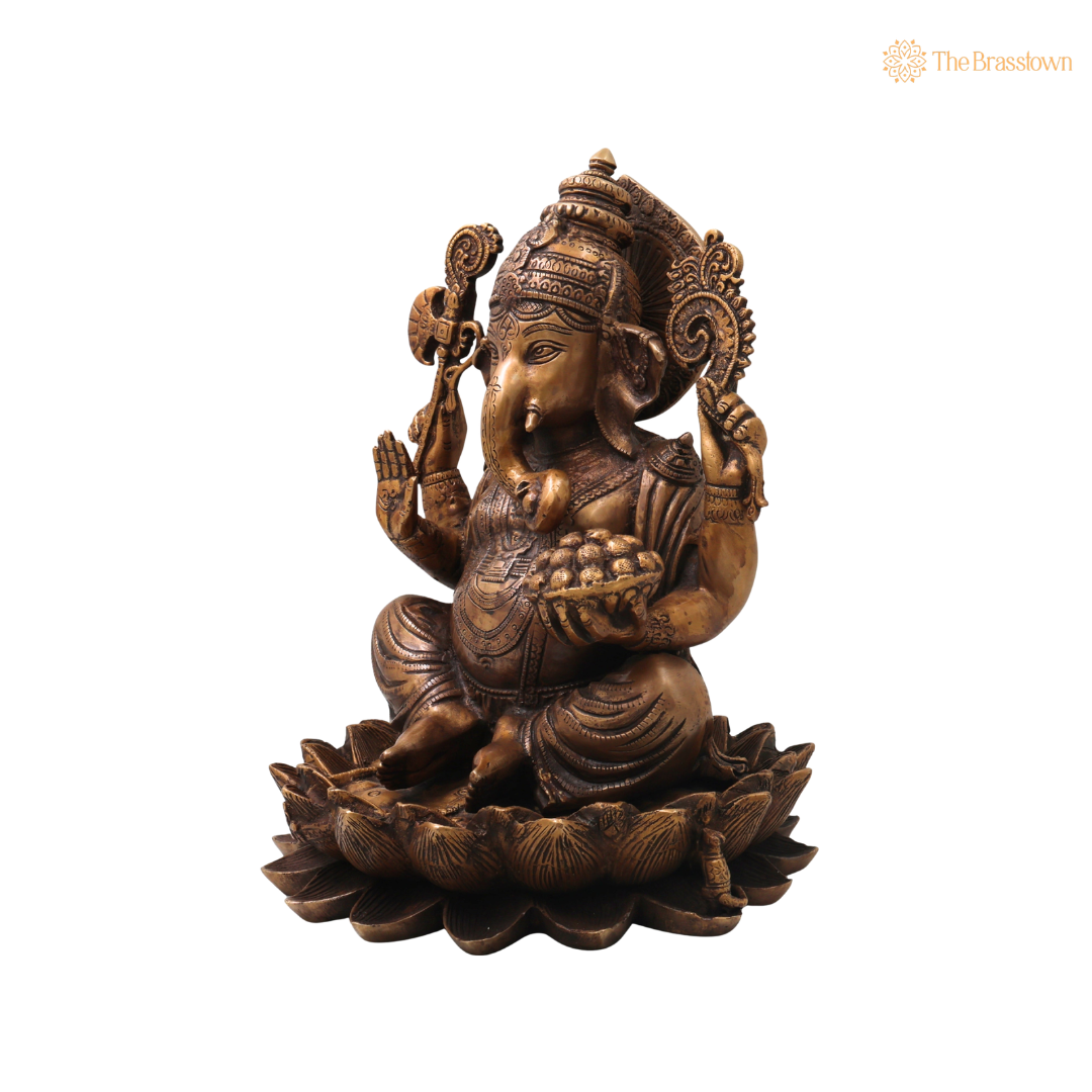 Brass Ganesha Ganapati Vinayaka Idol – Traditional Chola Style Ganapati Vinayaka Murti for Pooja, Home Mandir, Décor &amp; Gifting 13 Inch