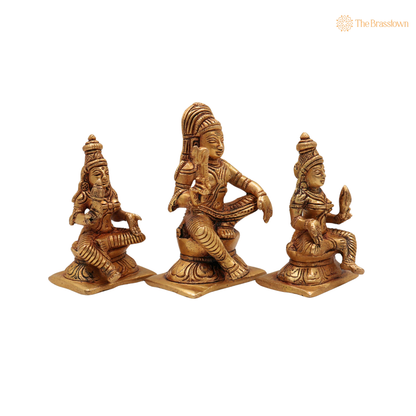 Brass Aiyanar with Poorna &amp; 4 Inch side view – antique finish detail