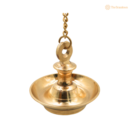 Brass Hanging Lamp Pooja Diya – Traditional Peetal Thooku Vilakku Deepam for Temple, Home Mandir &amp; Spiritual Décor 7 Inch