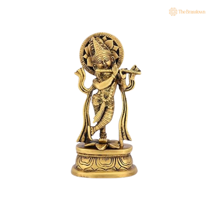 Antique Brass Krishna Idol with 7 Inch side view – antique finish detail