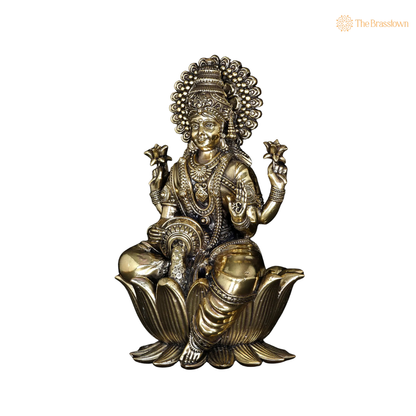 Brass Lakshmi Idol 4 Inch side view – antique finish detail