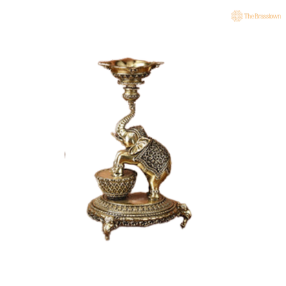Brass Elephant Lamp 5.5 Inch side view – antique finish detail