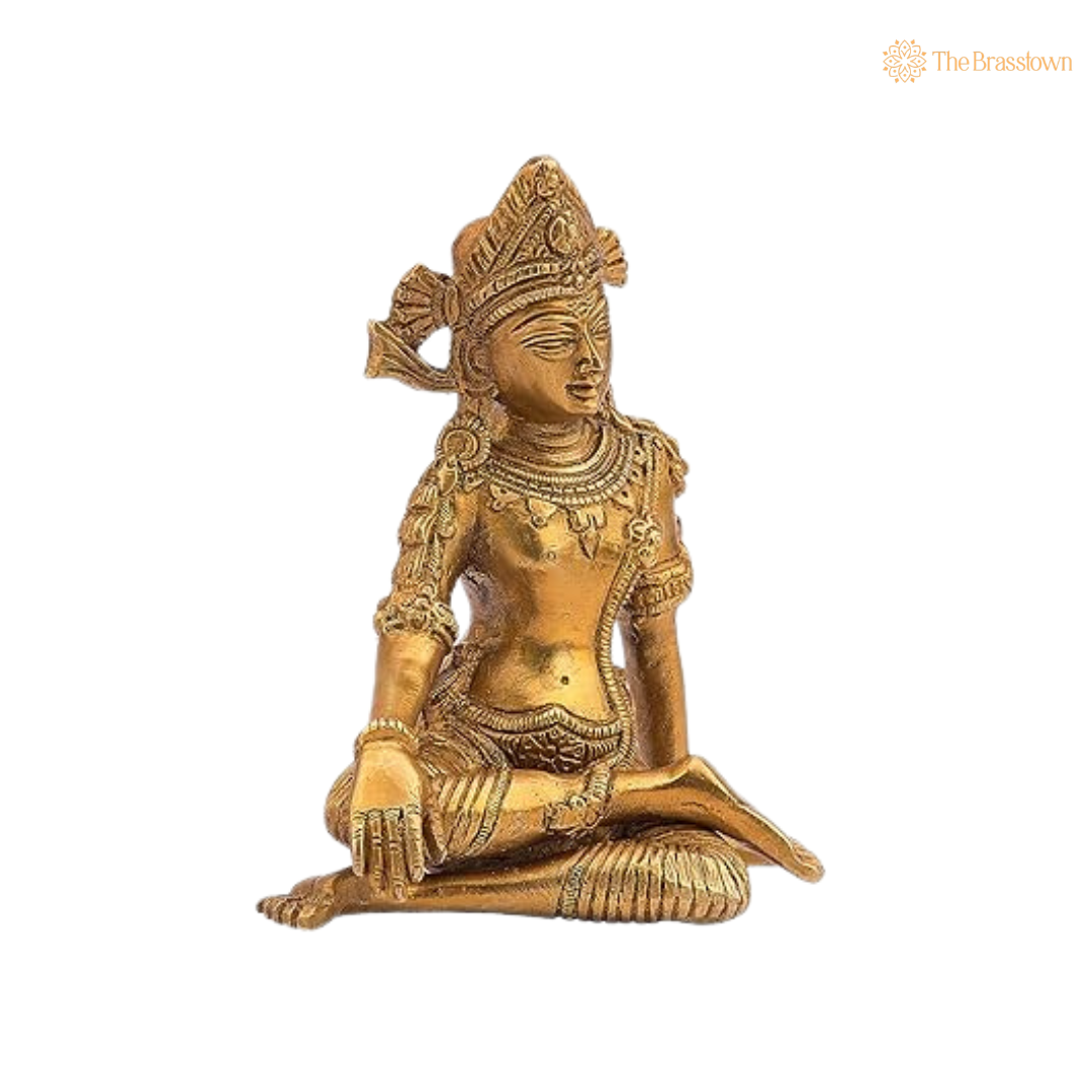 Antique Brass Lord Indra Statue 6 Inch side view – antique finish detail