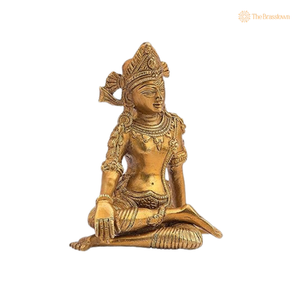 Antique Brass Lord Indra Statue 6 Inch side view – antique finish detail