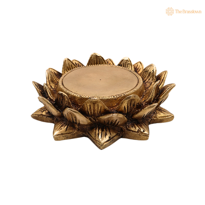 Brass Lotus Shaped Pooja Chowki 1.5 Inch side view – antique finish detail