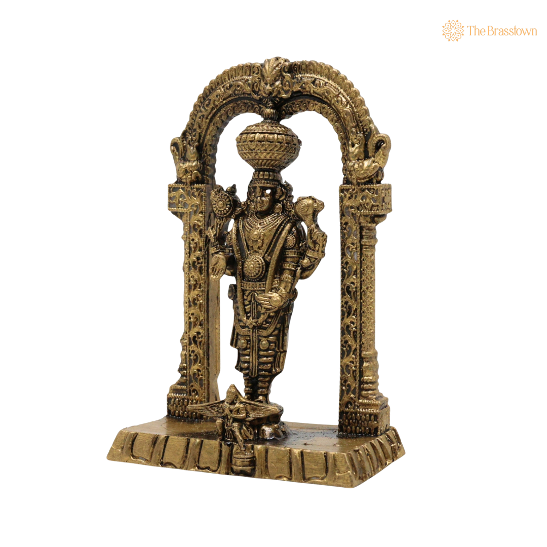 Brass Venkateshvara Balaji Idol on 3 Inch side view – antique finish detail
