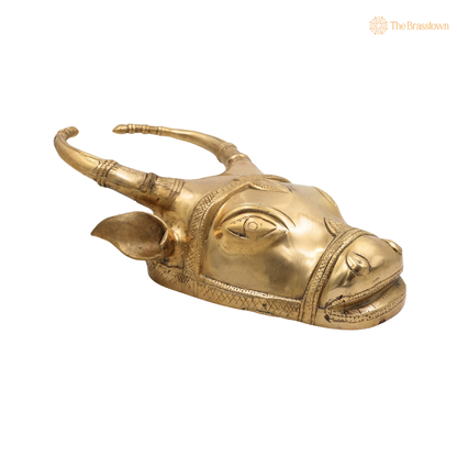 Brass Nandi Bull Face Wall 13 Inch side view – antique finish detail