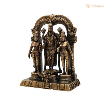 Brass Vishnu Sridevi Bhudevi Idol – Lord Narayana Murti with Sri Lakshmi &amp; Bhudevi for Puja, Home Mandir &amp; Spiritual Décor 3 Inch