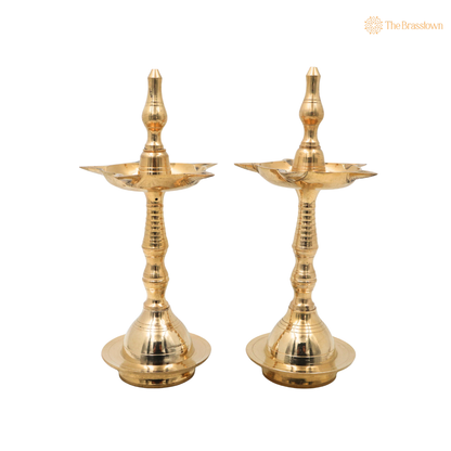 Handcrafted Brass Deepam Diya – Traditional Kuthu Vilakku Samai, Nilavilakku Oil Lamp for Puja, Aarti &amp; Temple Décor 10 Inch (set of 2)