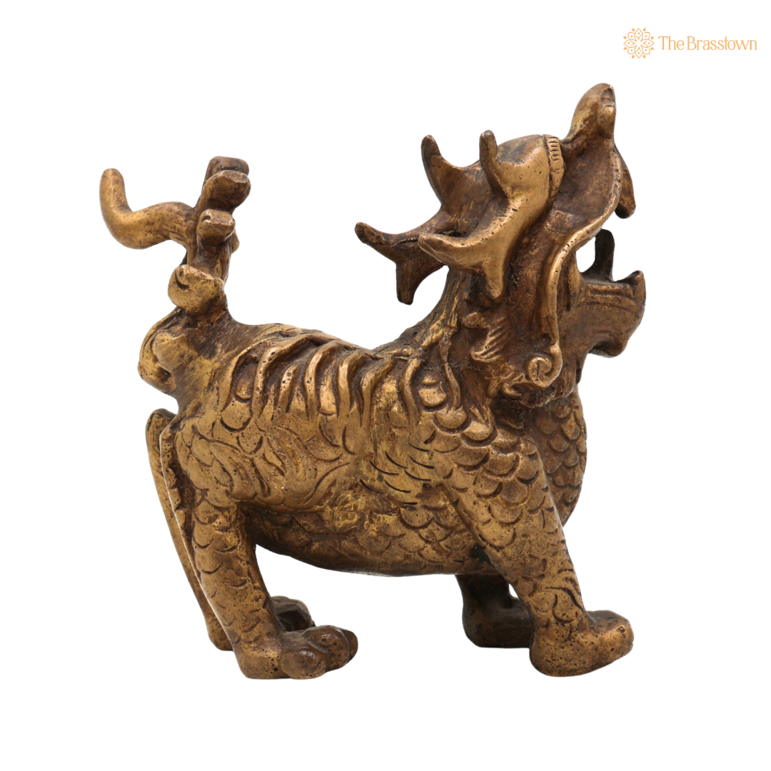 Brass Exquisite Dragon Idol 5 Inch side view – antique finish detail