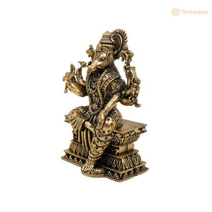 Brass Handcrafted  Varahi Amman Idol 4 Inch side view – antique finish detail