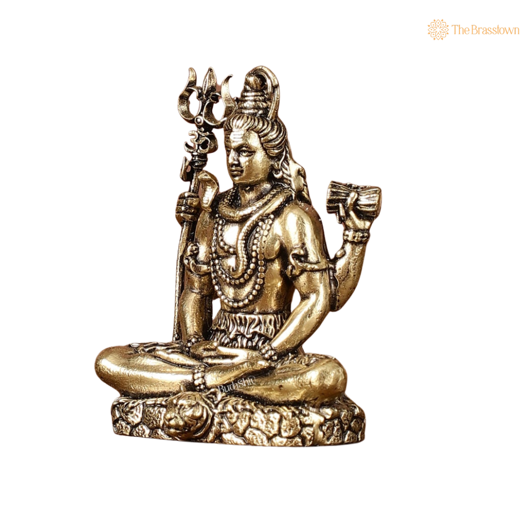 Brass Lord Shiva Idol 2 Inch side view – antique finish detail