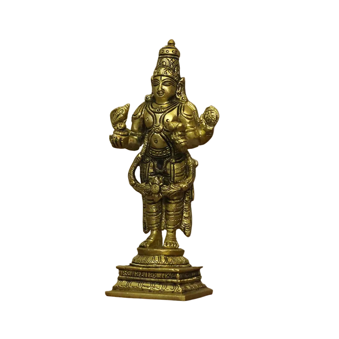 Handcrafted Brass Dattatreya Idol 6.5 Inch closeup – intricate craftsmanship