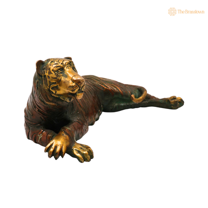 Brass Royal Tigress Idol 4 Inch side view – antique finish detail
