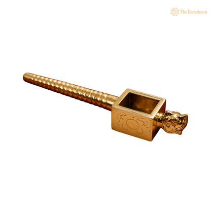 Brass Havan Sruk with Yali Face – Traditional Peetal Homa Spoon for Yagna, Agnihotra, Vedic Rituals &amp; Temple Pooja 19 Inch