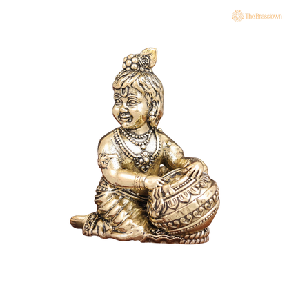 Brass Baby Krishna Idol 2.5 Inch side view – antique finish detail