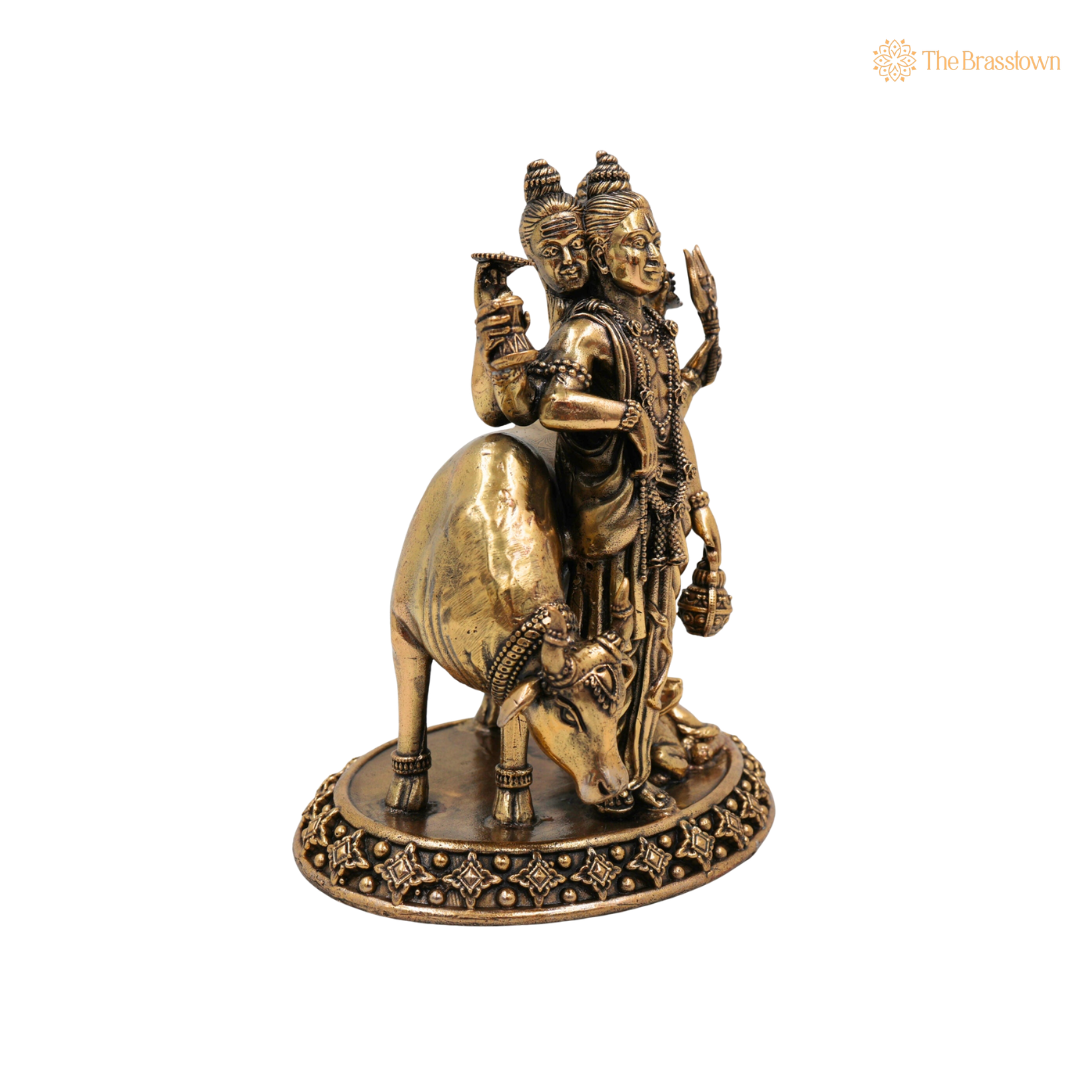 Handcrafted Brass Dattatreya Idol 5.5 Inch side view – antique finish detail