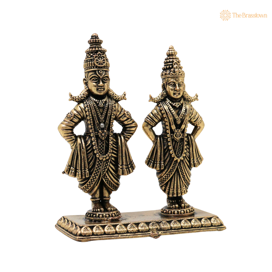 Brass Vittal Rukmini Idol – Handcrafted Panduranga Vithoba &amp; Rukmini Murti for Pooja, Home Mandir, Spiritual Décor &amp; Gifting 3 Inch