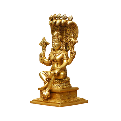 Handcrafted Brass Vishnu Sitting Idol 10 Inch side view – antique finish detail