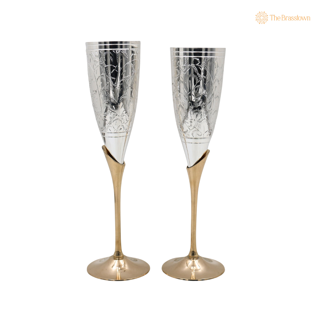 Brass Wine Glass Set of 2 – Handcrafted Traditional Peetal Goblet Glasses for Home, Royal Dining Décor &amp; Gifting 9.5 Inch