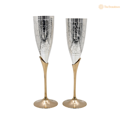 Brass Wine Glass Set of 2 – Handcrafted Traditional Peetal Goblet Glasses for Home, Royal Dining Décor &amp; Gifting 9.5 Inch