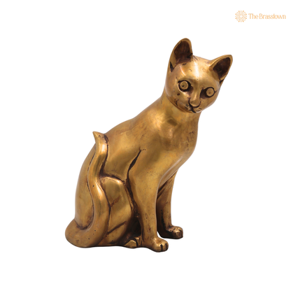 Brass Cat Idol – Handcrafted Cat Sculpture for Vastu, Home Décor, Pooja &amp; Luxury Gifting 8 Inch
