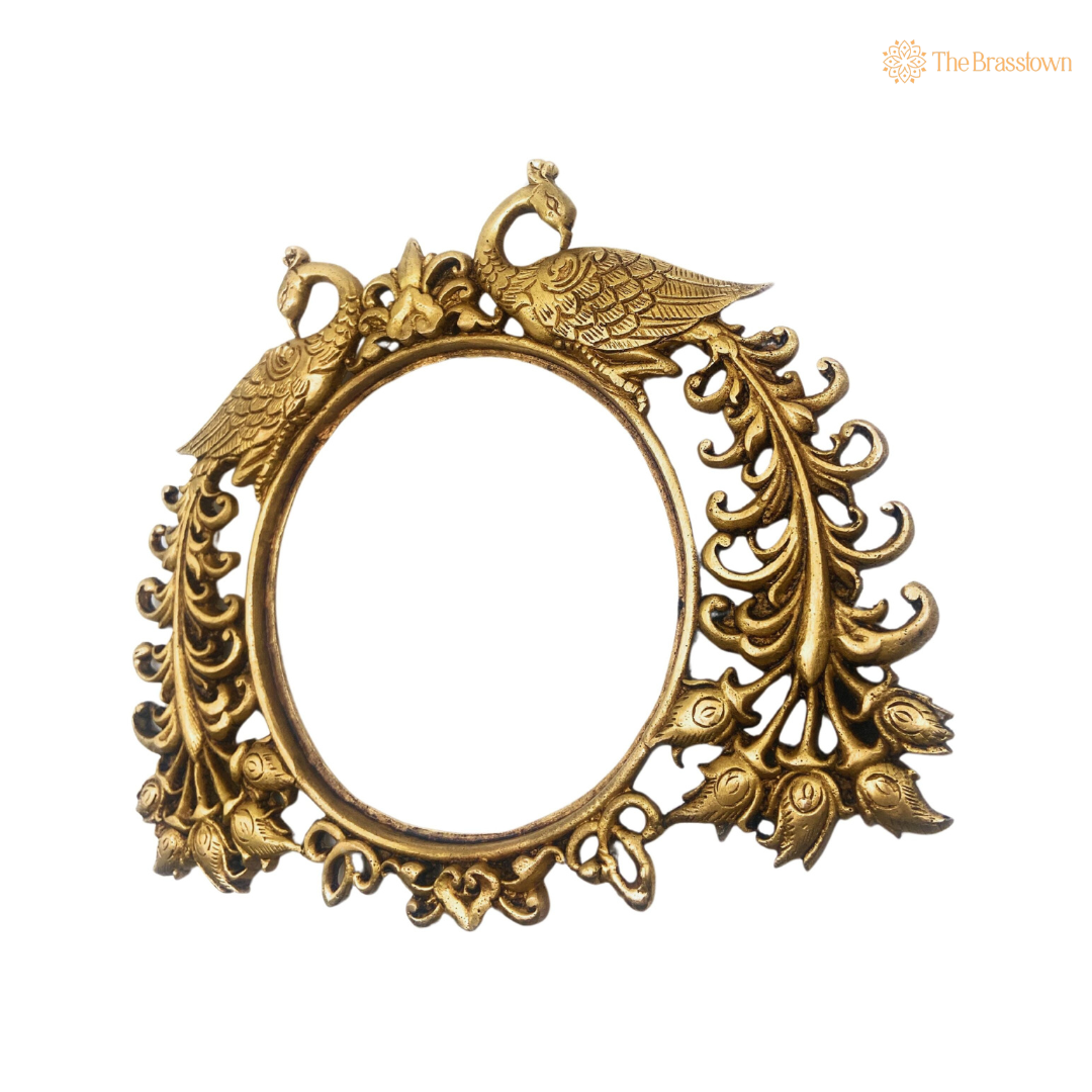 Antique Brass Peacock Motif Frame 8.5 Inch