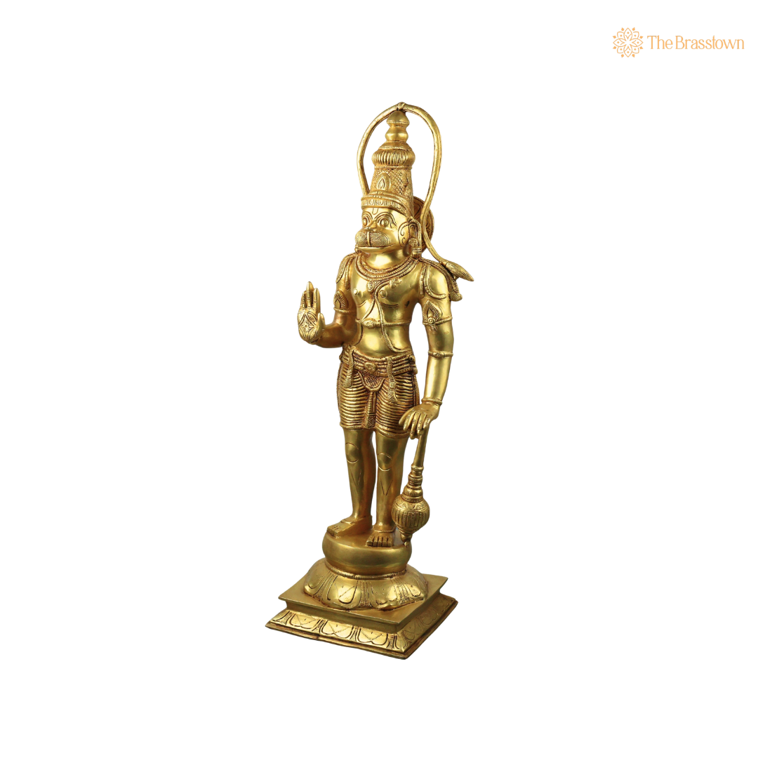Brass Hanuman Idol – Bajrangbali / Anjaneya / Bajrangbali Sankatmochan Anjaneya / Ram Bhakt Murti for Puja, Home Mandir &amp; Spiritual Décor 27.5 Inch