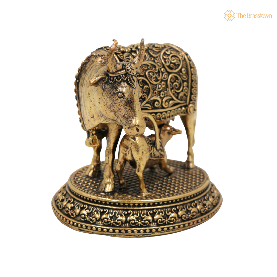 Handcrafted Brass Kamadhenu Idol 3 Inch side view – antique finish detail