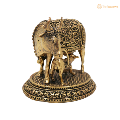 Handcrafted Brass Kamadhenu Idol 3 Inch side view – antique finish detail