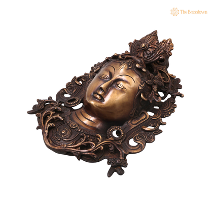 Handcrafted Brass Tara Devi Mask Wall Hanging – Handcrafted Mahavidya Goddess Face Wall Décor for Pooja, Home Mandir &amp; Spiritual Gifting 11.5 Inch