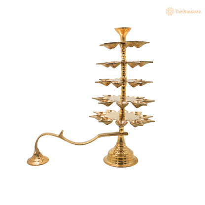 Brass 5 Layer Aarti Lamp – Traditional 5 Tier Deepam (Tripadi / Trishreni Deepam) for Home Mandir, Temple &amp; Festival Pooja Décor 14 Inch