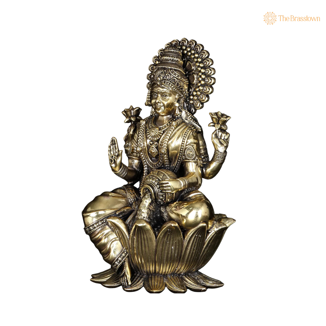 Brass Lakshmi Idol 6 Inch closeup – intricate craftsmanship