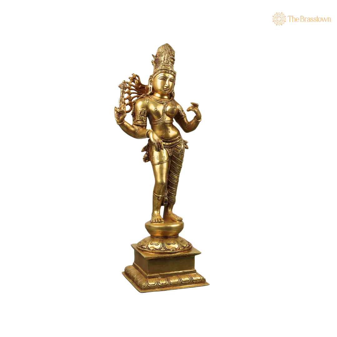 Brass Ardhanarishwar Idol – Shiva Shakti Ardhanarishvara Murti, Handcrafted Peetal Divine Statue for Pooja, Home Mandir &amp; Spiritual Décor 21 Inch