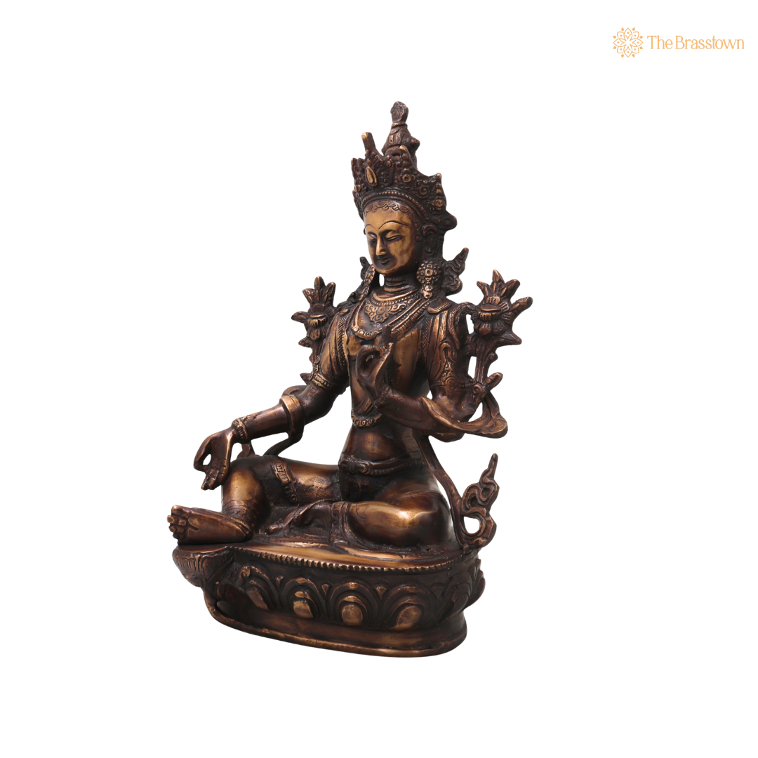 Brass Green Tara Devi Idol – Handcrafted Traditional Unique Chola Style Tara Maa Murti for Pooja, Home Mandir, Spiritual Décor &amp; Gifting 13.5 Inch