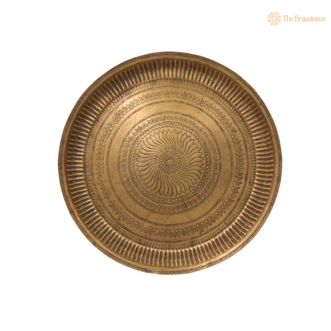 Traditional Brass Pooja Thali for Aarti – Peetal Aarti Plate (Pital Puja Thambalam) for Hindu Worship &amp; Temple Rituals 1 Inch