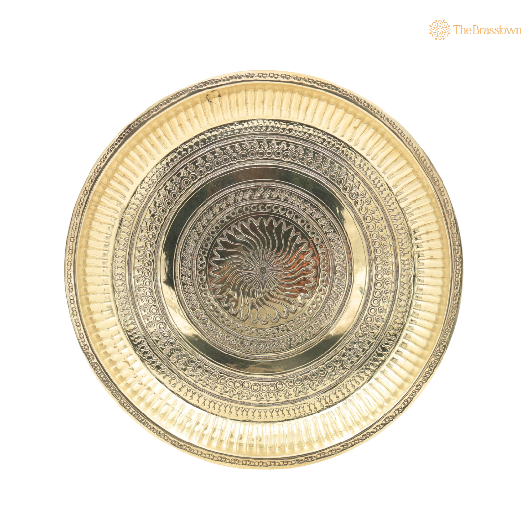 Brass Pure Peetal Thali Pooja Aarti for Mandir – Peetal Pooja Plate for Hindu Worship &amp; Temple Rituals 11.5 Inch
