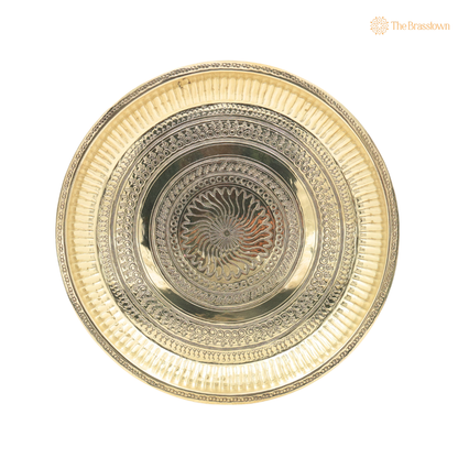 Brass Pure Peetal Thali Pooja Aarti for Mandir – Peetal Pooja Plate for Hindu Worship &amp; Temple Rituals 11.5 Inch