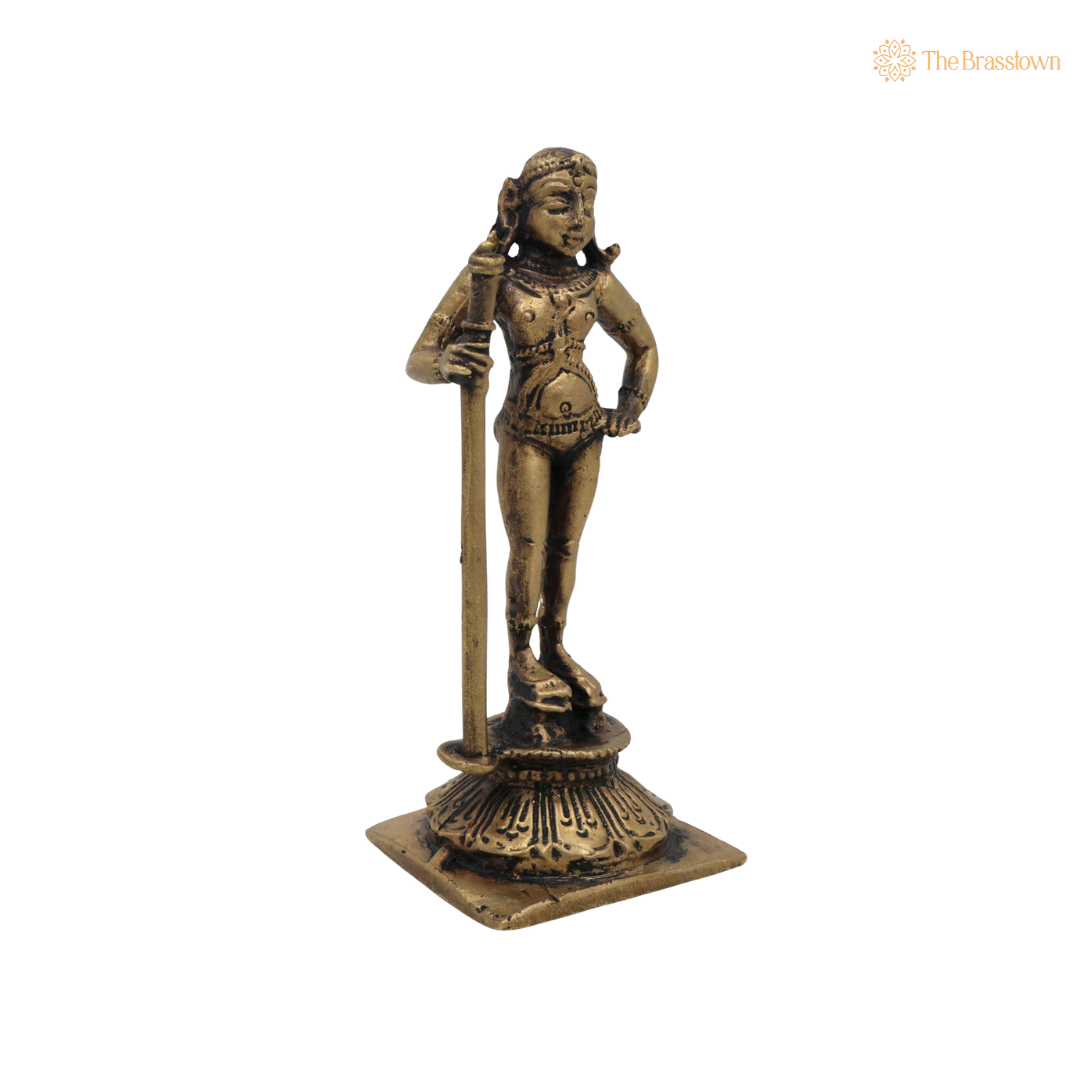 Brass Udupi Krishna Idol 4.5 Inch side view – antique finish detail