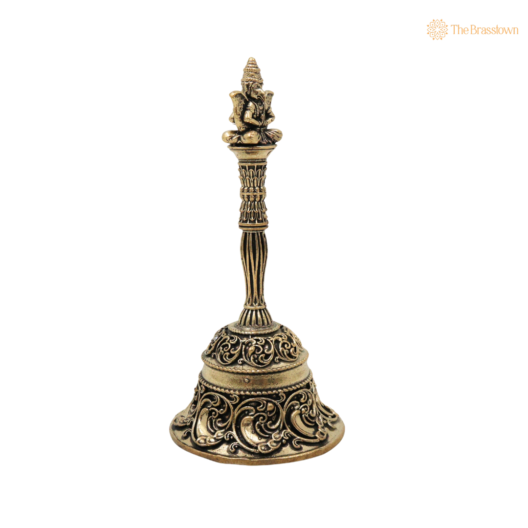 Brass Garuda Bell 4.5 Inch side view – antique finish detail