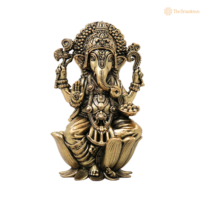 Handcrafted Brass Ganpati Bappa Idol – Unique Lord Ganesha Murti (Vinayaka) for Puja, Home Mandir &amp; Décor 4 Inch