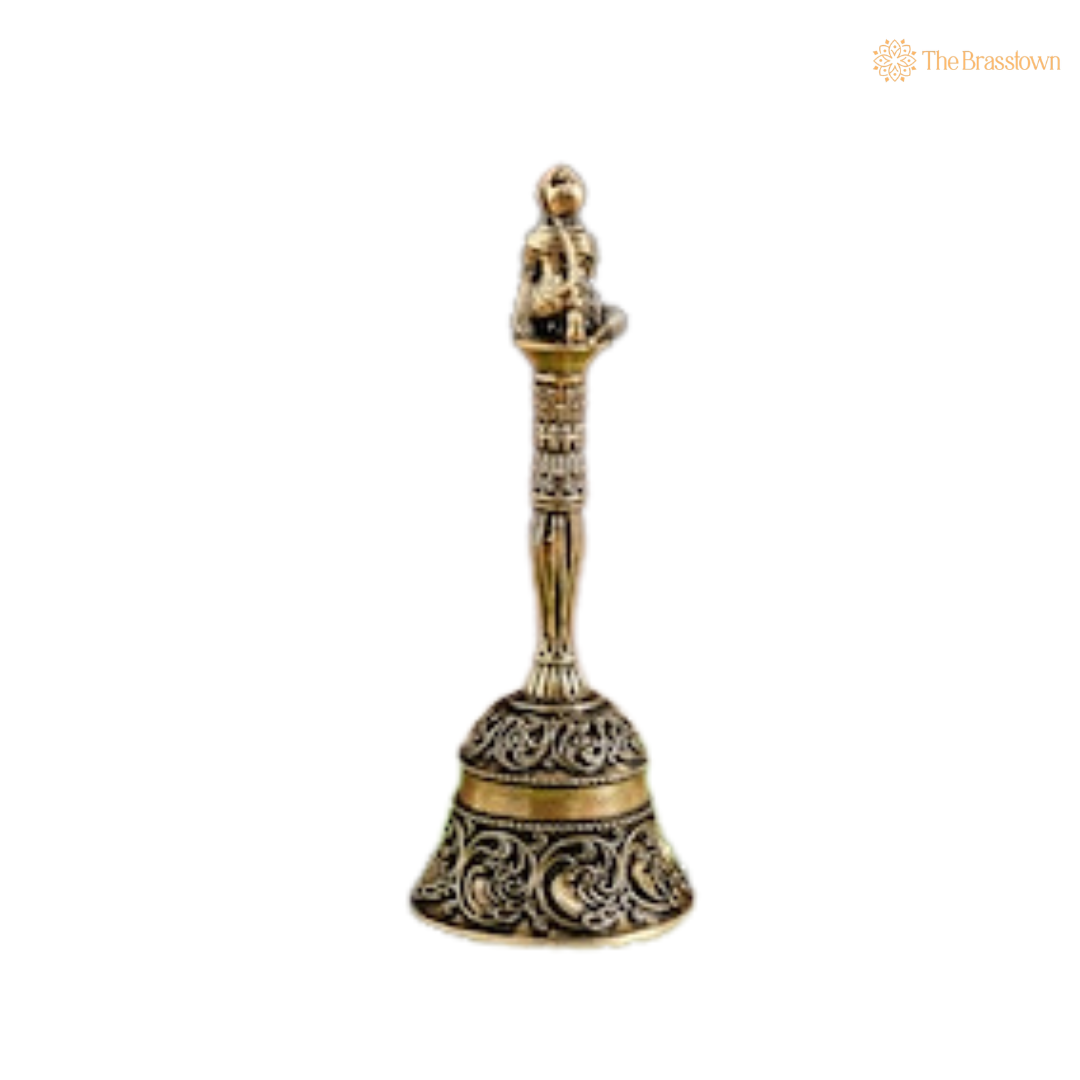 Brass Hanuman Ghanti 4 Inch side view – antique finish detail