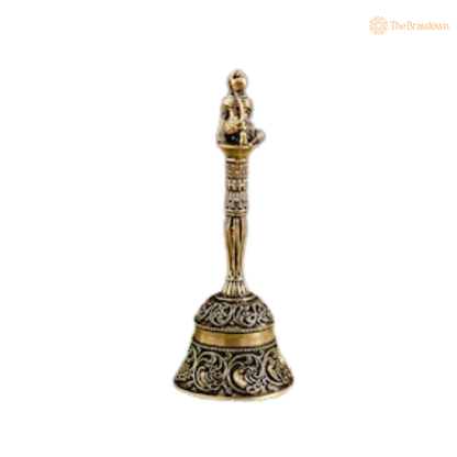 Brass Hanuman Ghanti 4 Inch side view – antique finish detail