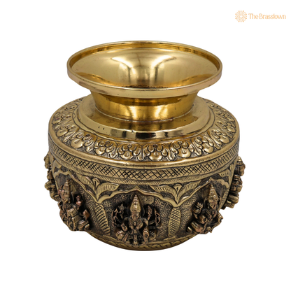 Handcrafted Brass Asta Lakshmi Kalash Lota – Handcrafted Peetal Pooja Kalash for Prosperity, Wealth &amp; Home Temple Décor 5 Inch