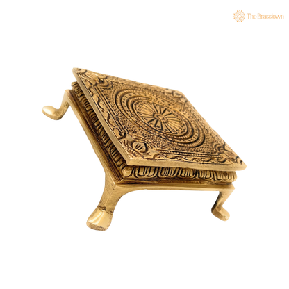 Traditonal Handcrafted Brass Chowki – Traditional Pooja Peetha / Singhasan for Idols, Kalash &amp; Ritual Use 2 Inch