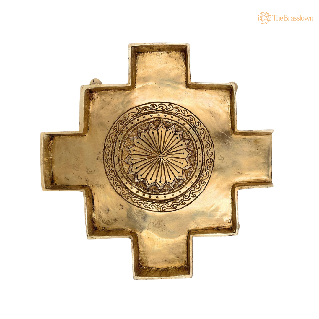 Brass Abhishek Patra / Plate 12 Inch side view – antique finish detail