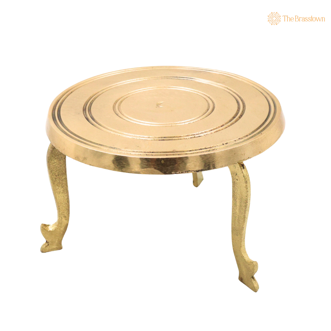 Brass Round Pooja Chowki 4 Inch side view – antique finish detail