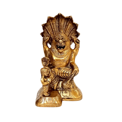 Handcrafted Brass Narasimha Idol 3 Inch side view – antique finish detail
