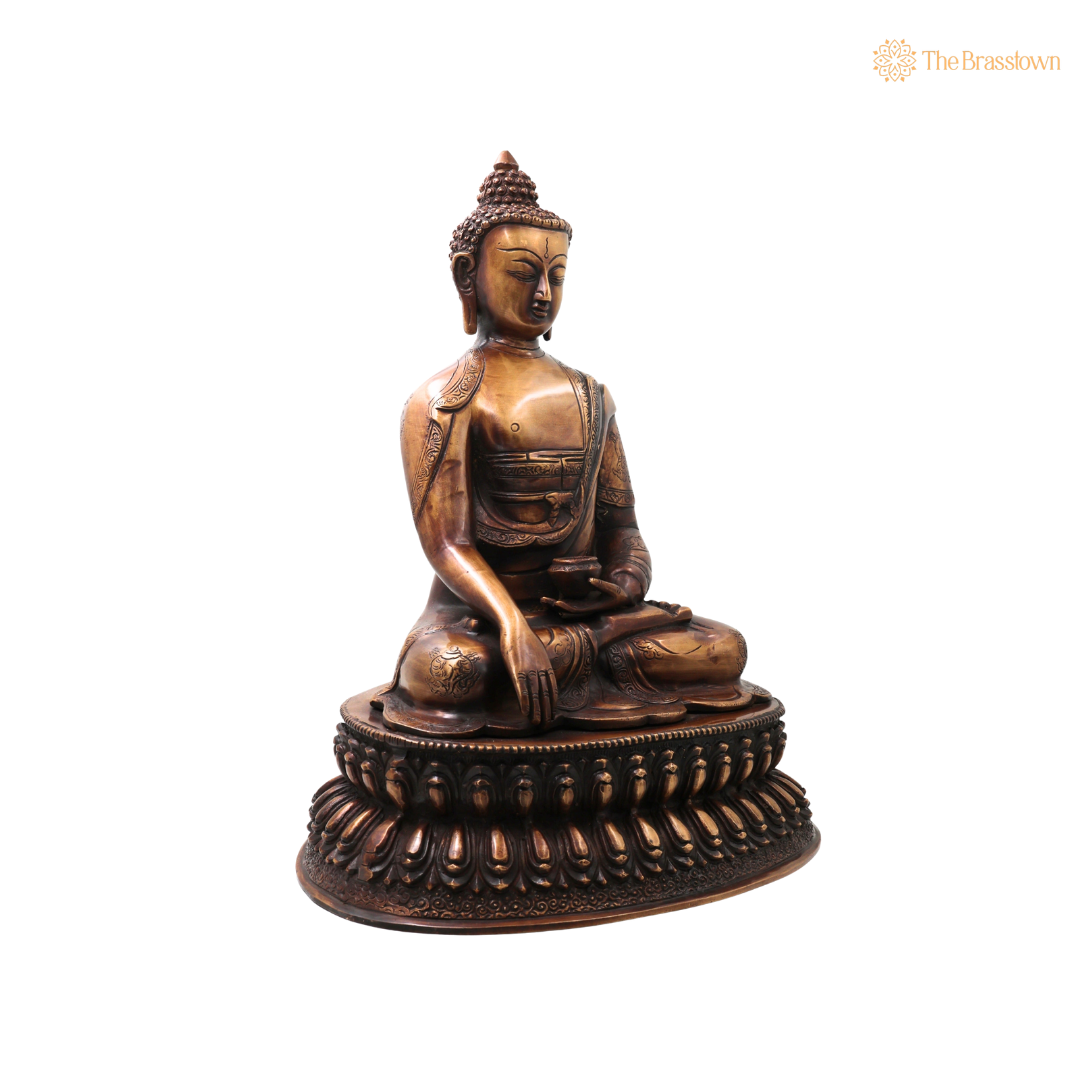 Handcrafted Brass Gautama Buddha Idol – Handcrafted Buddha Traditional Chola Meditation Statue for Pooja, Home Décor &amp; Spiritual Gifting 18.5 Inch